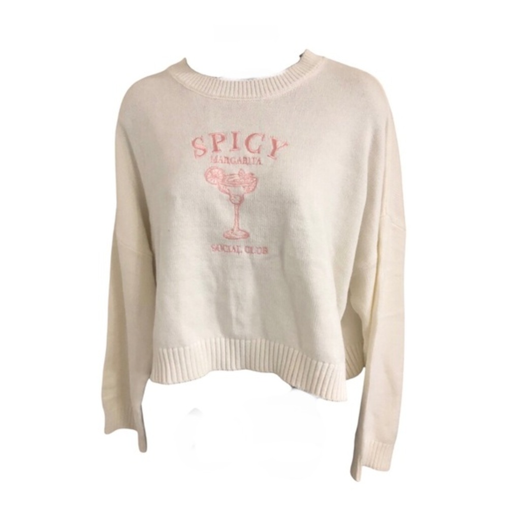 White Spicy Margarita social club embroidered wide sleeve sweater size XL new